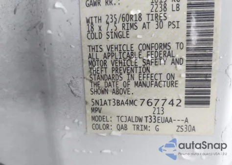 2021 Nissan Rogue Sv Fwd z USA, uszkodzony, nr VIN 5N1AT3BA4MC767742